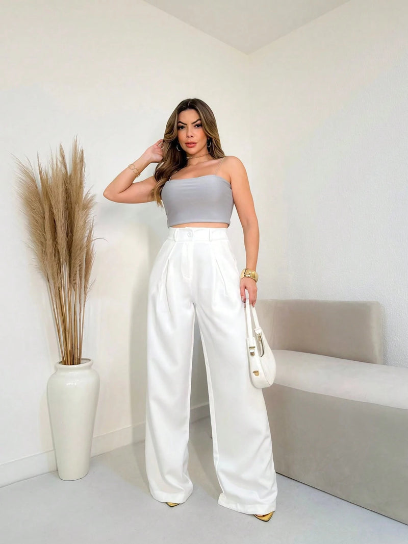 YING ZI Calça Pantalona Alfaiataria Social Dehors Mode