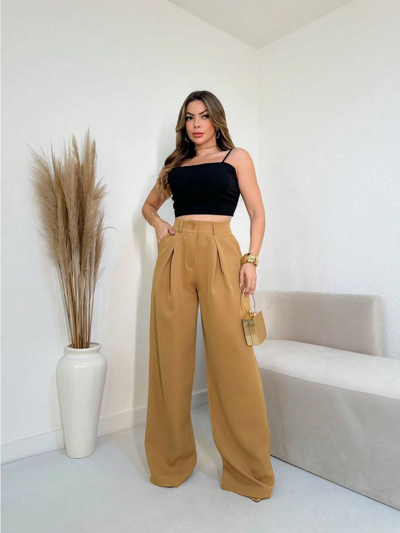 YING ZI Calça Pantalona Alfaiataria Social Dehors Mode