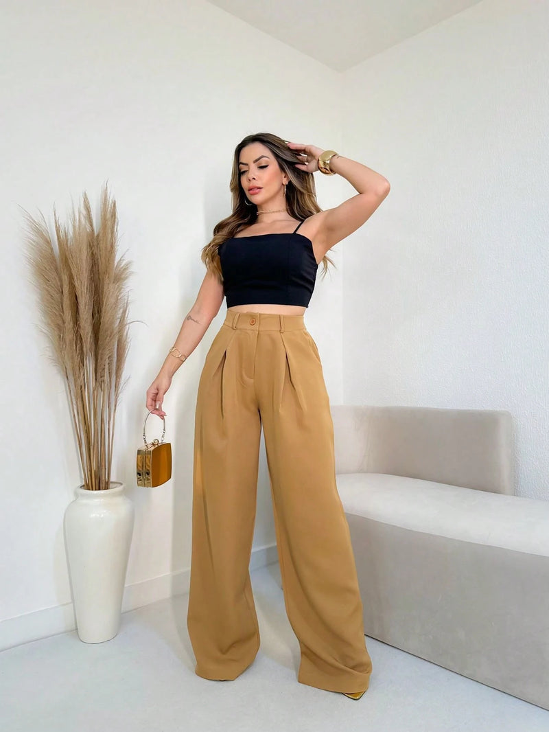YING ZI Calça Pantalona Alfaiataria Social Dehors Mode