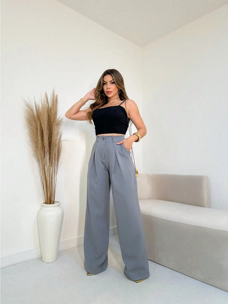 YING ZI Calça Pantalona Alfaiataria Social Dehors Mode