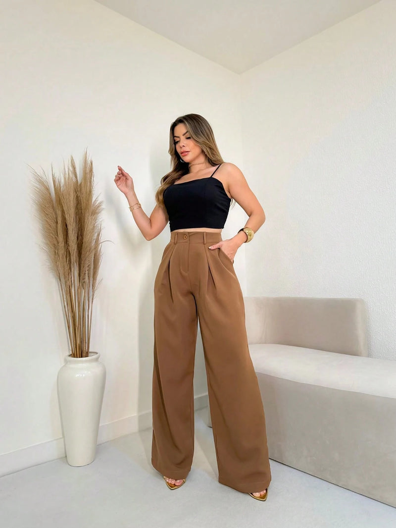 YING ZI Calça Pantalona Alfaiataria Social Dehors Mode