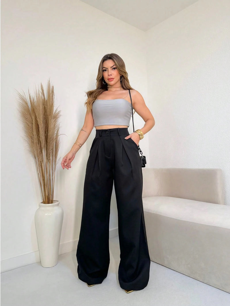 YING ZI Calça Pantalona Alfaiataria Social Dehors Mode