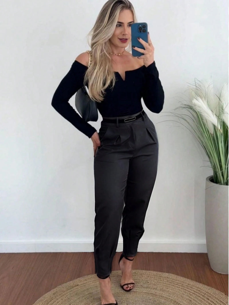 Calça Alfaiataria Feminina Cenoura Casual Social Esporte