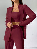 Chiquease Conjunto de Blazer e Calça de Alfaiataria com Gola Xale em Cor Sólida para Mulheres