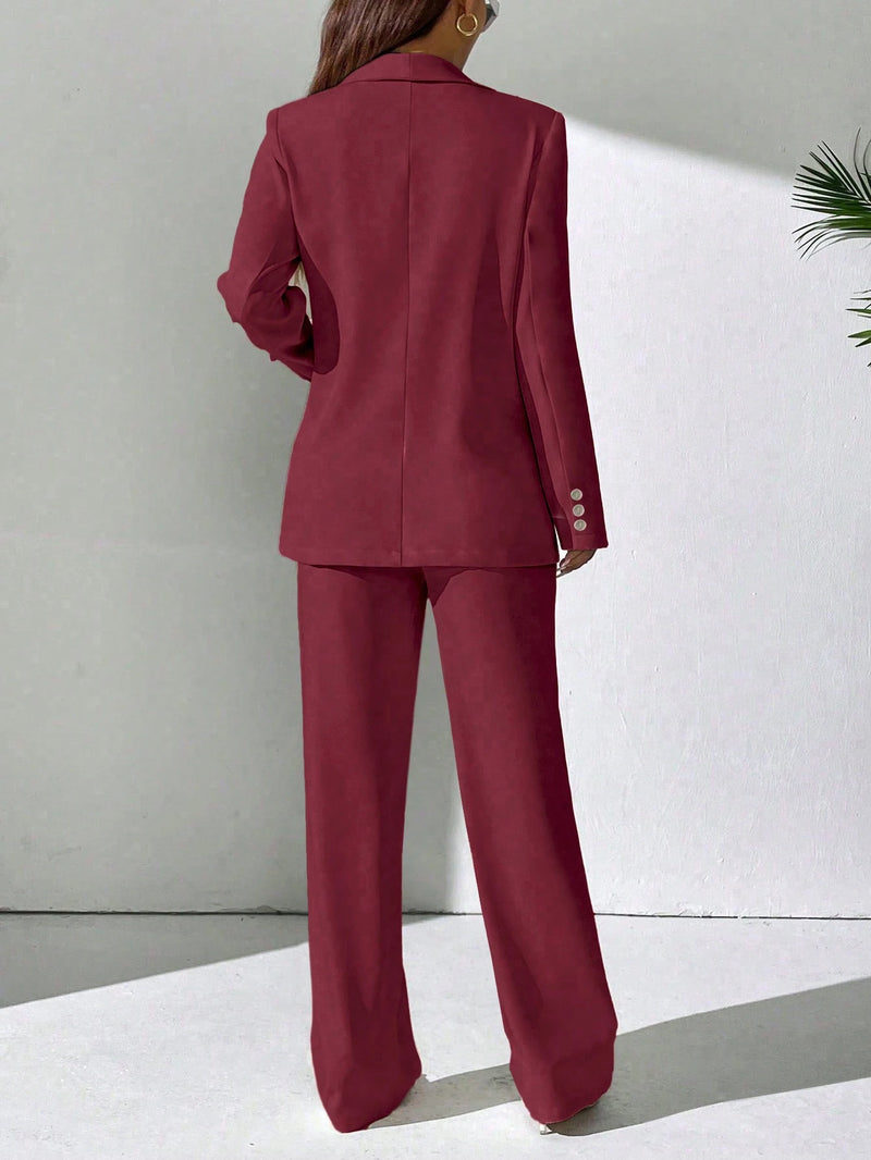 Chiquease Conjunto de Blazer e Calça de Alfaiataria com Gola Xale em Cor Sólida para Mulheres