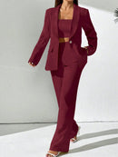 Chiquease Conjunto de Blazer e Calça de Alfaiataria com Gola Xale em Cor Sólida para Mulheres