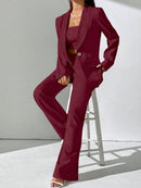 Chiquease Conjunto de Blazer e Calça de Alfaiataria com Gola Xale em Cor Sólida para Mulheres