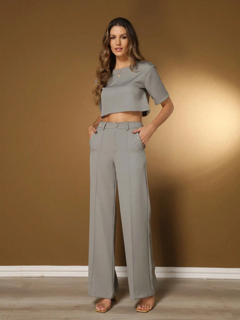 Conjunto Blusa Manga Curta e Calça Reta – ALICE
