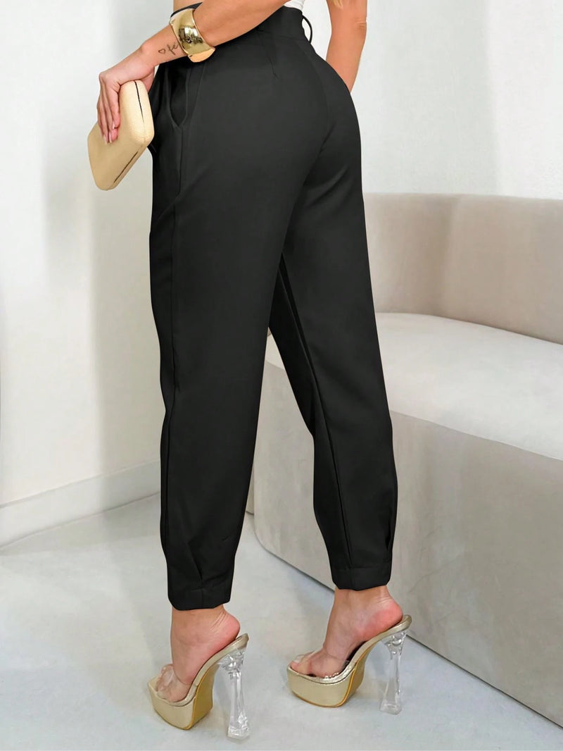 Vendedor IndicadoEMILI Calça Alfaiataria Slim Feminina Botões Duplo Encapados e Pregas na Barra