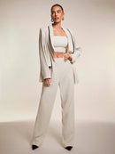 Chiquease Conjunto de Blazer e Calça de Alfaiataria com Gola Xale em Cor Sólida para Mulheres