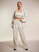 Chiquease Conjunto de Blazer e Calça de Alfaiataria com Gola Xale em Cor Sólida para Mulheres