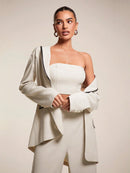 Chiquease Conjunto de Blazer e Calça de Alfaiataria com Gola Xale em Cor Sólida para Mulheres