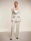 Chiquease Conjunto de Blazer e Calça de Alfaiataria com Gola Xale em Cor Sólida para Mulheres