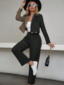 Chiquease Botão Duplo Bolso Zíper Manta elegante Conjuntos de terno feminino