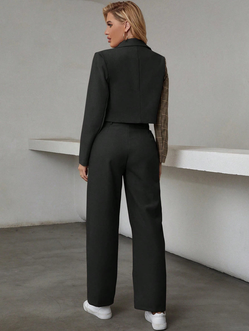 Chiquease Botão Duplo Bolso Zíper Manta elegante Conjuntos de terno feminino
