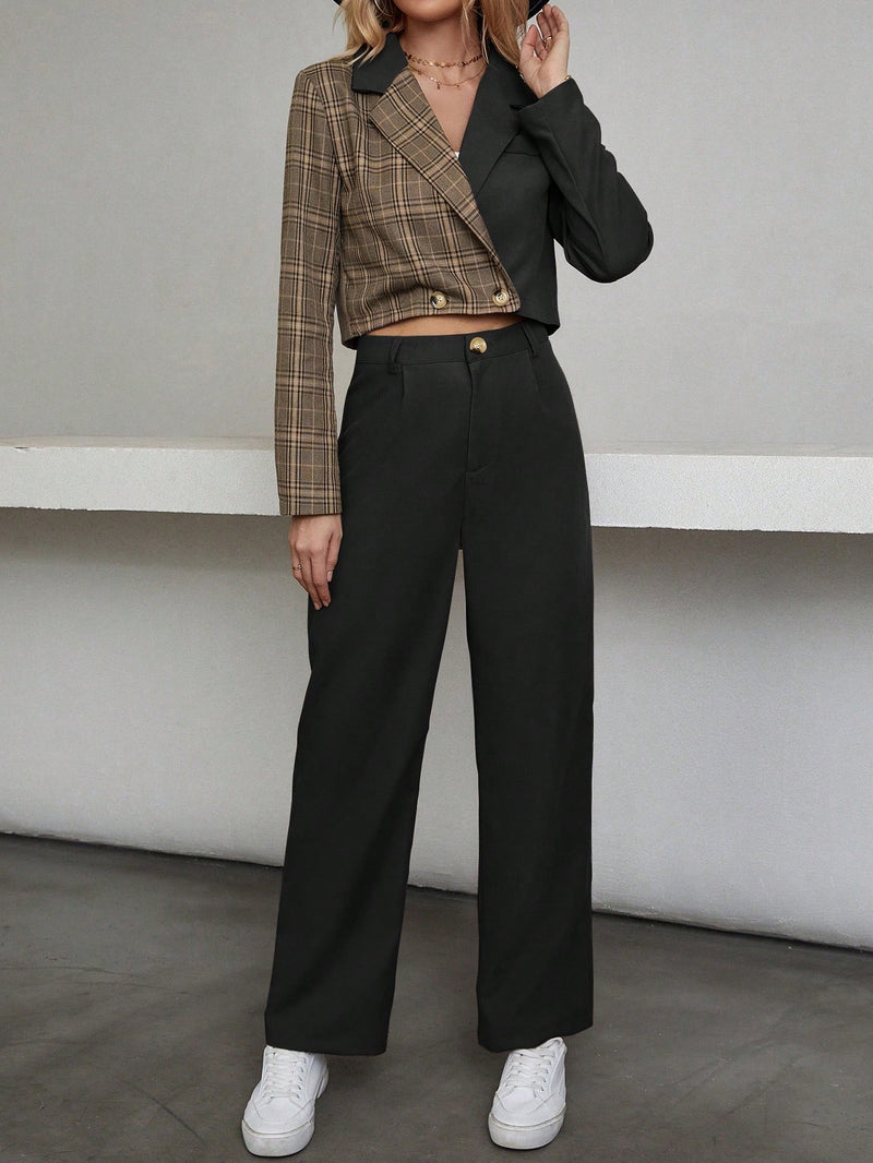 Chiquease Botão Duplo Bolso Zíper Manta elegante Conjuntos de terno feminino