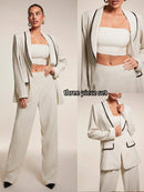 Chiquease Conjunto de Blazer e Calça de Alfaiataria com Gola Xale em Cor Sólida para Mulheres