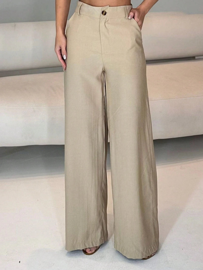 Calça feminina pantalona elegante com bolso