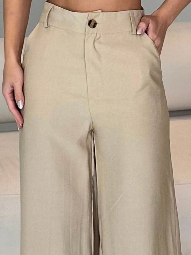 Calça feminina pantalona elegante com bolso