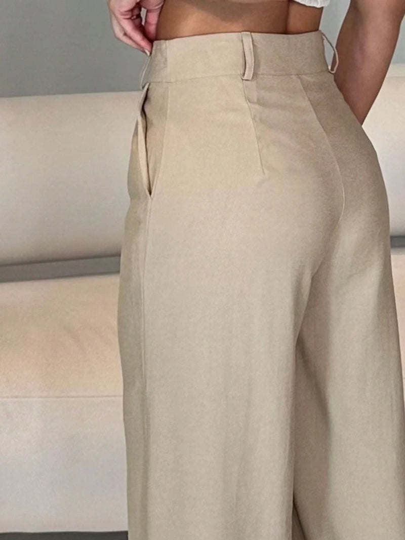 Calça feminina pantalona elegante com bolso