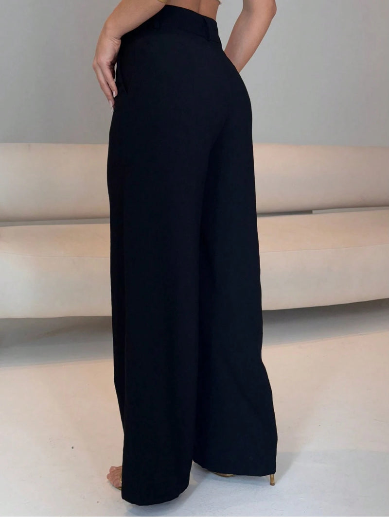 Calça feminina pantalona elegante com bolso