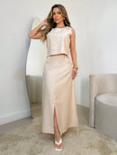 Conjunto Saia e Blusa Longo de Linho – VIVIENNE