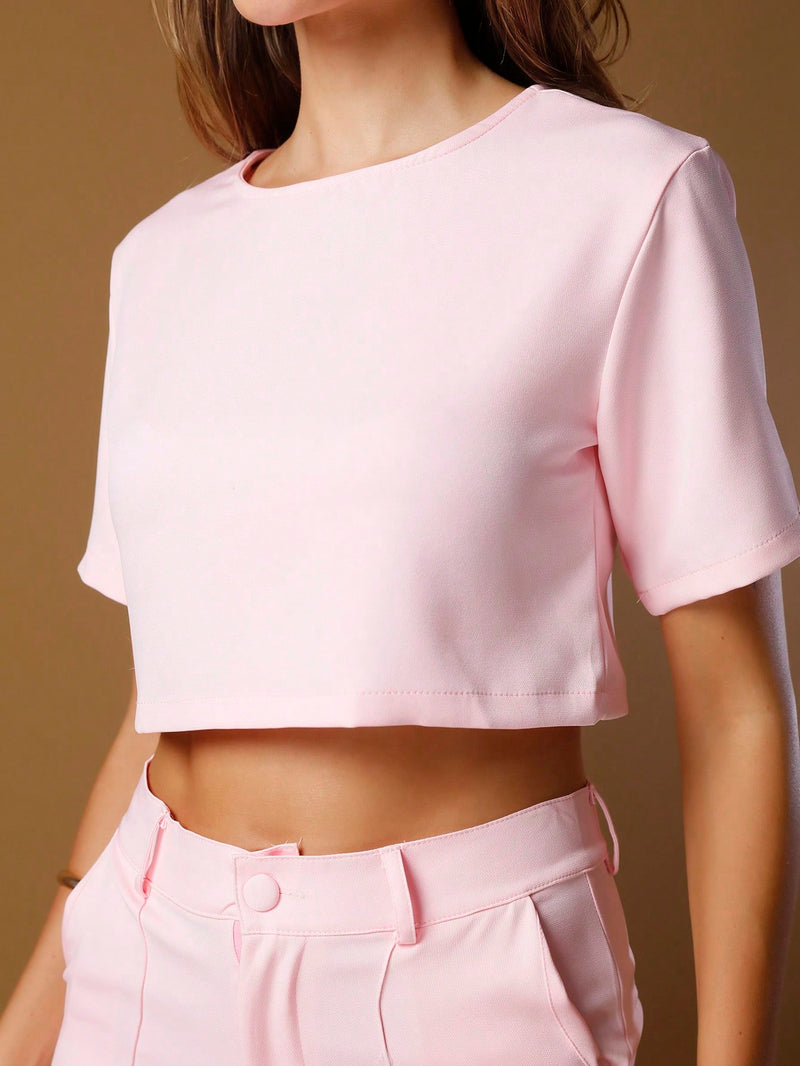 Vendedor IndicadoConjunto feminino de alfaiataria blusa manga curta com calça reta ótimo para usar no trabalho dia a dia casual premium acabamento pespontado
