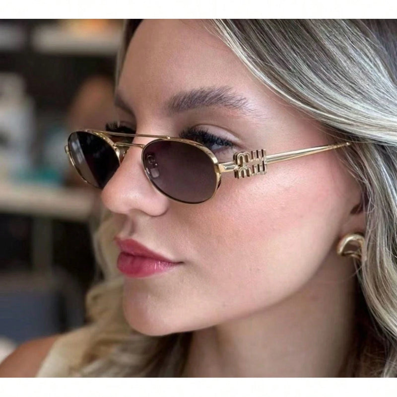 Óculos de sol ovais de viga dupla de metal moda feminina versátil 2025 novos óculos de sol personalizados óculos de sol europeus e americanos hot girl
