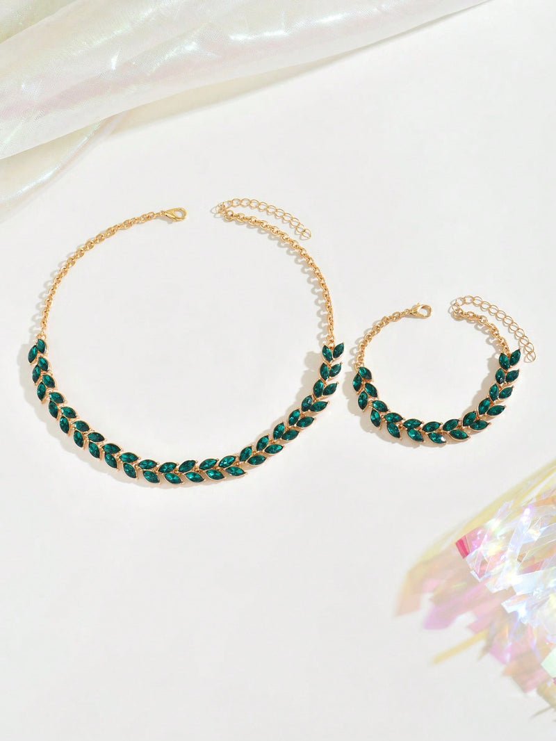 1 Conjunto Elegante e Fashion de Joias Femininas, Composto por Colar, Pulseira e Brincos de Cristais Cintilantes Inspirados em Esmeraldas, Presente de Casamento de Luxo, Verão