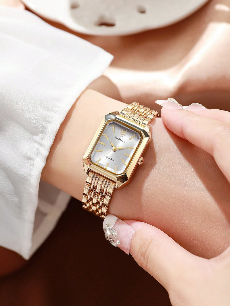 1 Peça Relógio de Pulso Feminino Elegante, Pulseira de Aço Inoxidável, Mostrador Quadrado, Clássico de Luxo a Quartzo, (Sem Caixa de Relógio)