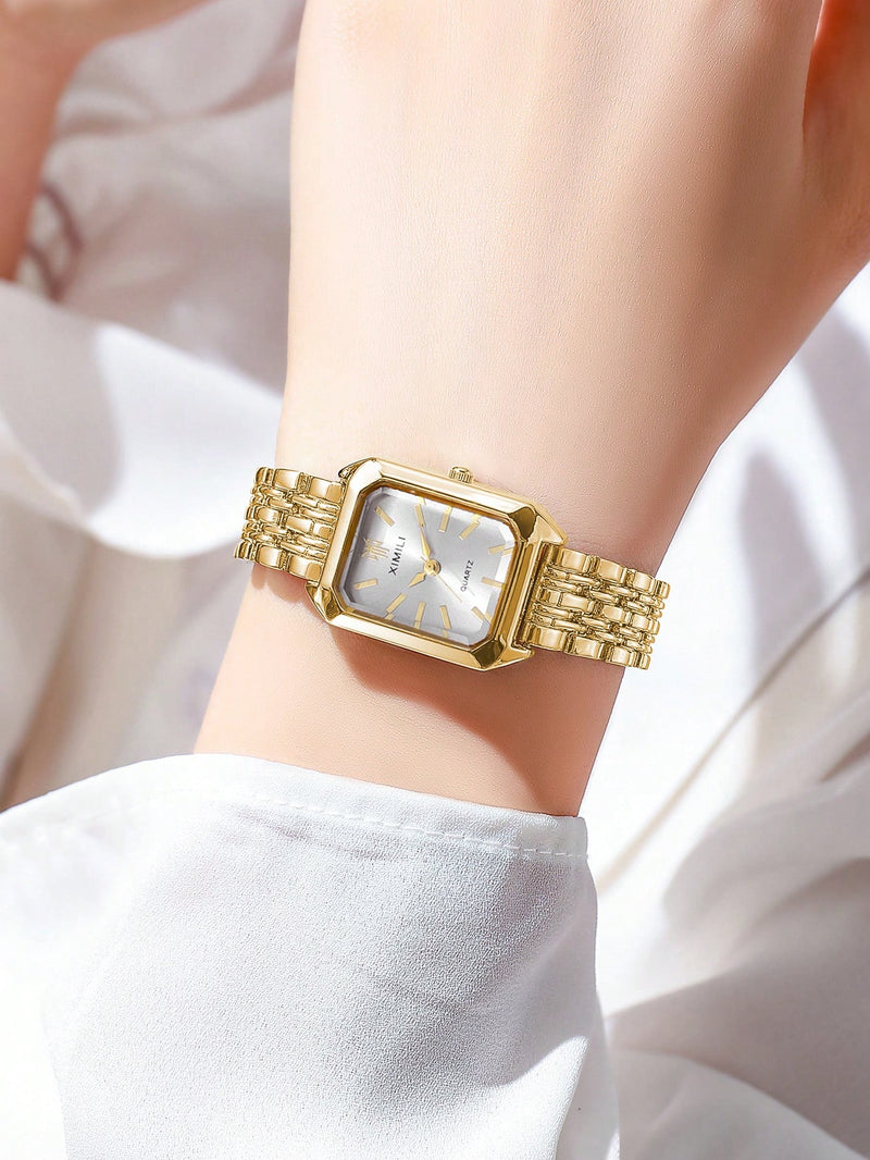 1 Peça Relógio de Pulso Feminino Elegante, Pulseira de Aço Inoxidável, Mostrador Quadrado, Clássico de Luxo a Quartzo, (Sem Caixa de Relógio)