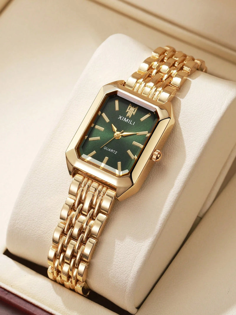1 Peça Relógio de Pulso Feminino Elegante, Pulseira de Aço Inoxidável, Mostrador Quadrado, Clássico de Luxo a Quartzo, (Sem Caixa de Relógio)