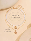 2 Peças/Conjunto Colar Gargantilha Elegante de Verão com Pérolas Falsas, Colar Pendente Irregular de Estrela do Mar de Liga Estilizada com Pérolas Falsas, Joia Feminina para Uso Diário, Viagem, Festival de Música, Festa