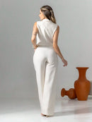 Vendedor Indicadoconjunto de colete e calça pantalona de alfaiataria listrada C3095