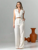 Vendedor Indicadoconjunto de colete e calça pantalona de alfaiataria listrada C3095