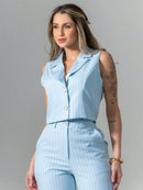 Vendedor Indicadoconjunto de colete e calça pantalona de alfaiataria listrada C3095