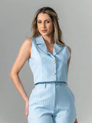 Vendedor Indicadoconjunto de colete e calça pantalona de alfaiataria listrada C3095