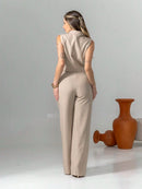 Vendedor Indicadoconjunto de colete e calça pantalona de alfaiataria listrada C3095