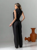 Vendedor Indicadoconjunto de colete e calça pantalona de alfaiataria listrada C3095