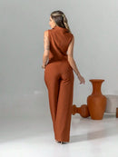 Vendedor Indicadoconjunto de colete e calça pantalona de alfaiataria listrada C3095