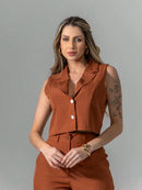 Vendedor Indicadoconjunto de colete e calça pantalona de alfaiataria listrada C3095