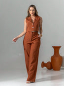 Vendedor Indicadoconjunto de colete e calça pantalona de alfaiataria listrada C3095