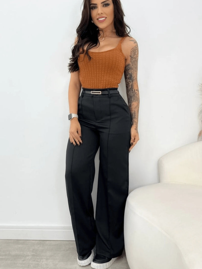 Calça Pantalona Alfaiataria Com Cinto Tendencia Outono Primavera 2025