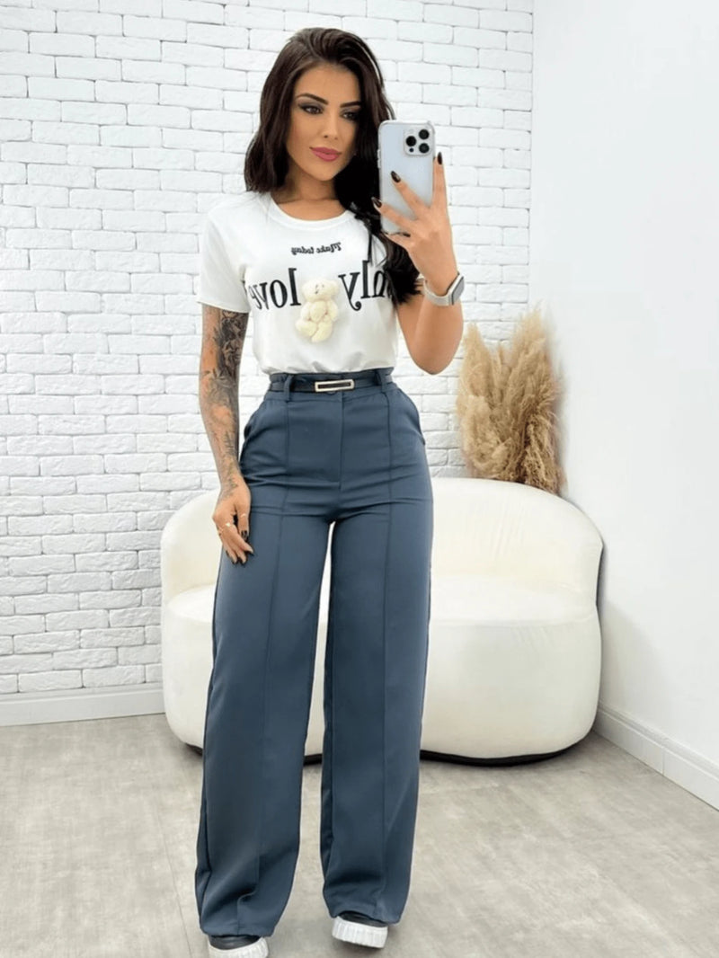 Calça Pantalona Preto com Cinto – SOPHIA