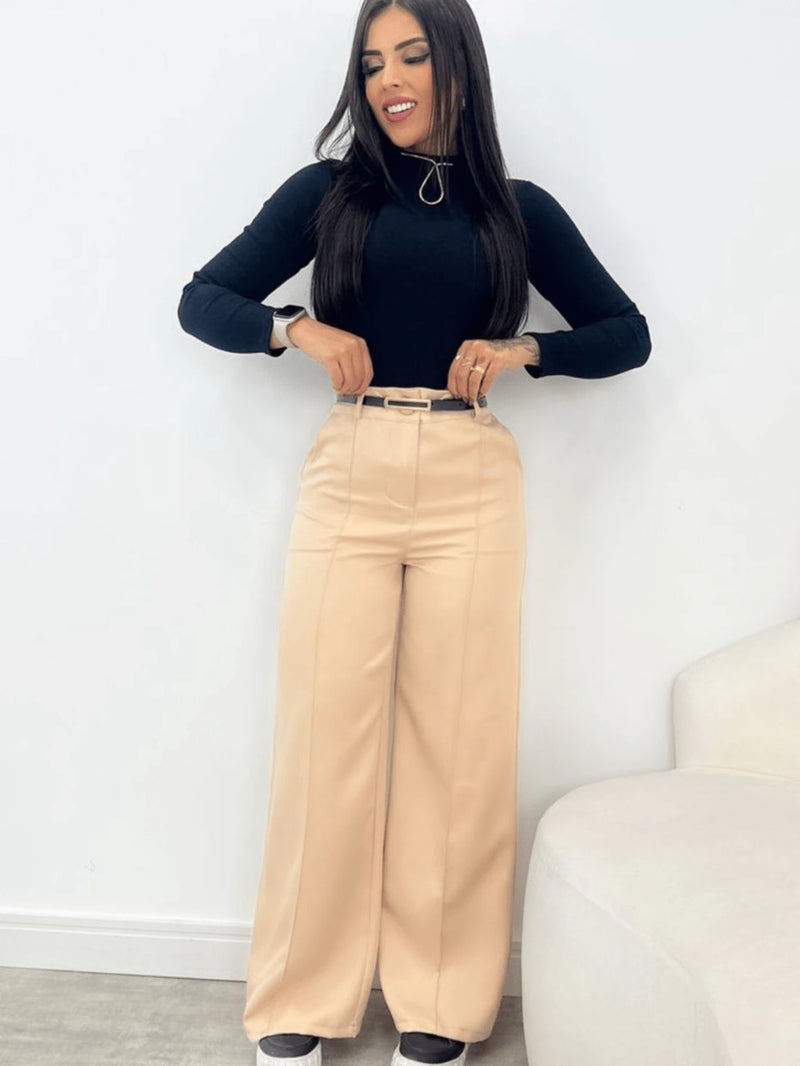 Calça Pantalona Preto com Cinto – SOPHIA