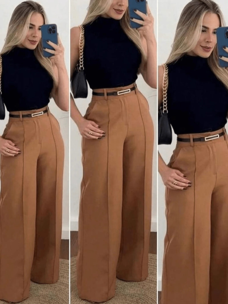 Calça Pantalona Preto com Cinto – SOPHIA