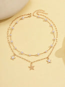 2 Peças/Conjunto Colar Gargantilha Elegante de Verão com Pérolas Falsas, Colar Pendente Irregular de Estrela do Mar de Liga Estilizada com Pérolas Falsas, Joia Feminina para Uso Diário, Viagem, Festival de Música, Festa