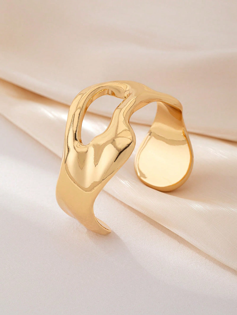 1 peça Bracelete Geométrico Assimétrico Vazado Fashion na Cor Dourada, Adequado para Férias, Praia, Festa Formal e Acessório Diário de Roupa