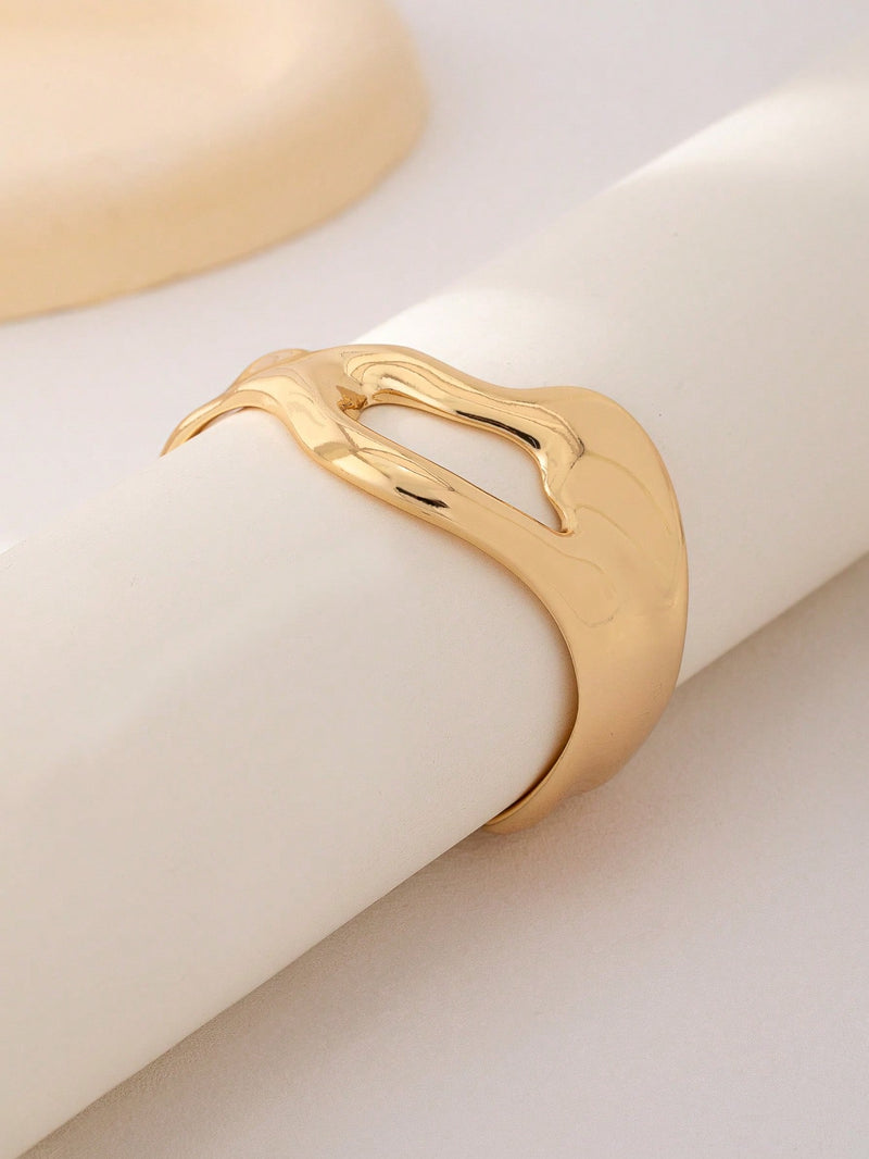 1 peça Bracelete Geométrico Assimétrico Vazado Fashion na Cor Dourada, Adequado para Férias, Praia, Festa Formal e Acessório Diário de Roupa