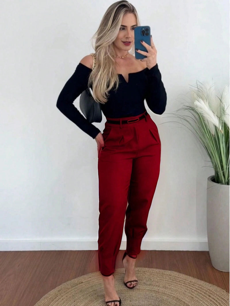 Calça Alfaiataria Feminina Cenoura Casual Social Esporte